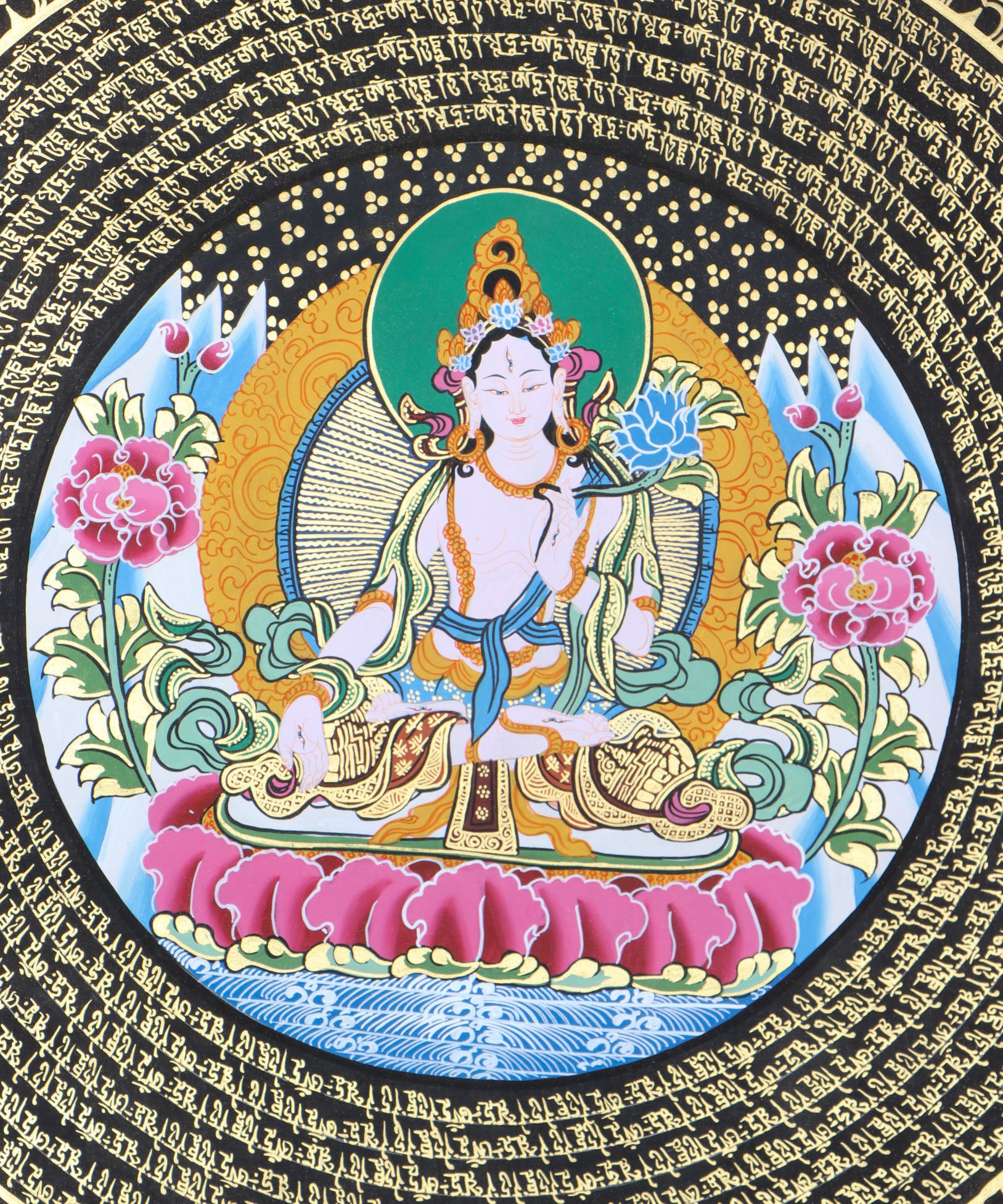 White Tara Mandala Thangka for spiritual practices and mini altar.