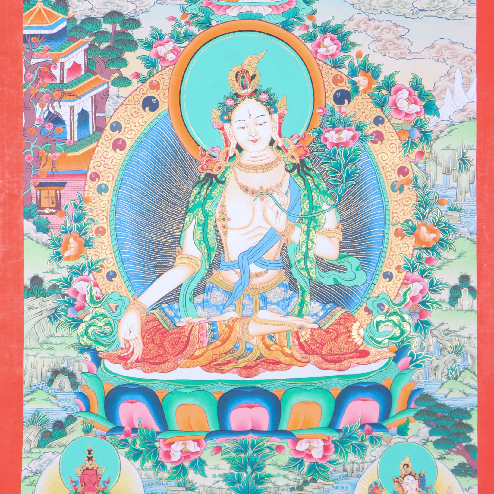 White Tara Thangka for meditation and wall decor.