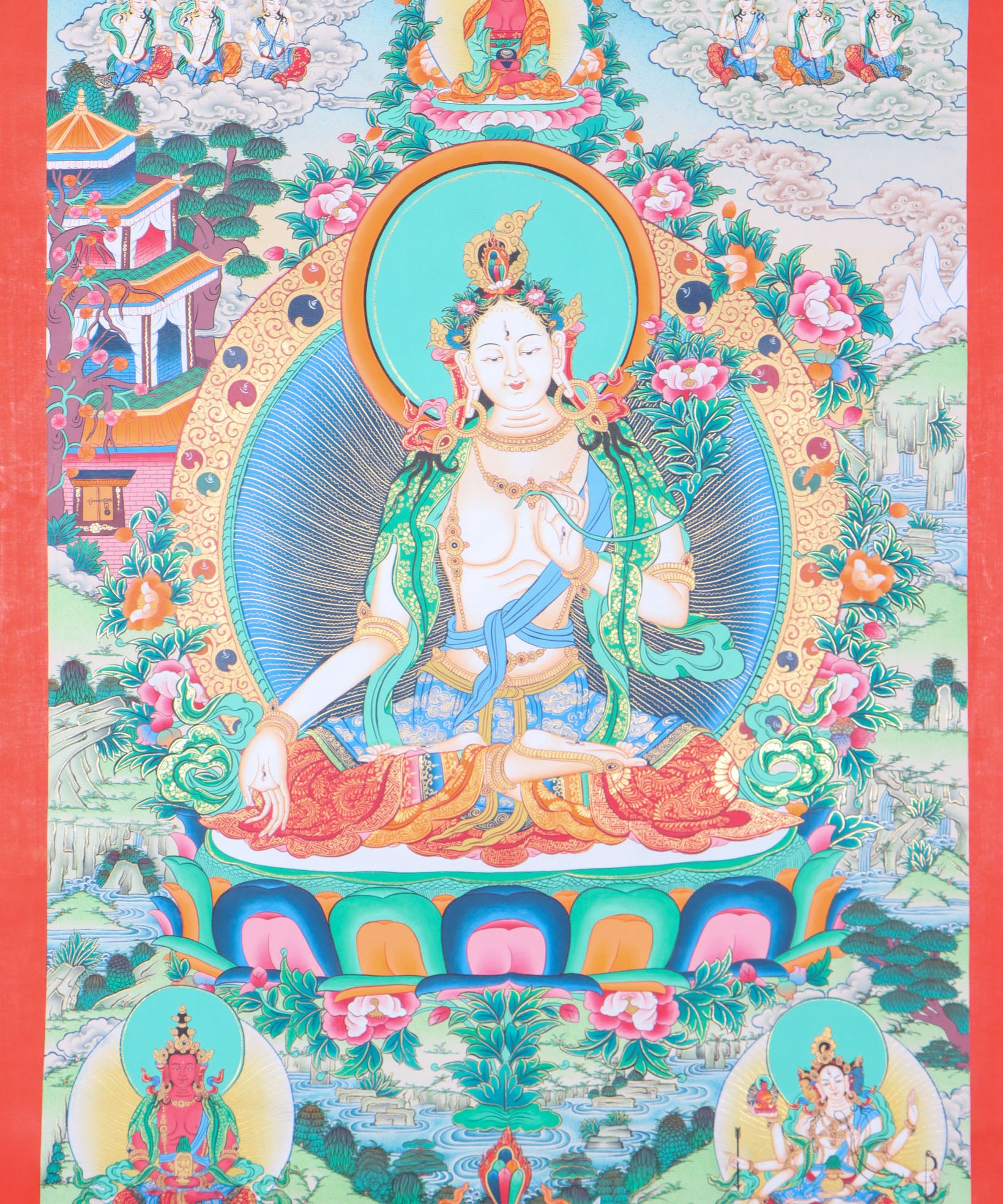 White Tara Thangka for meditation and wall decor.