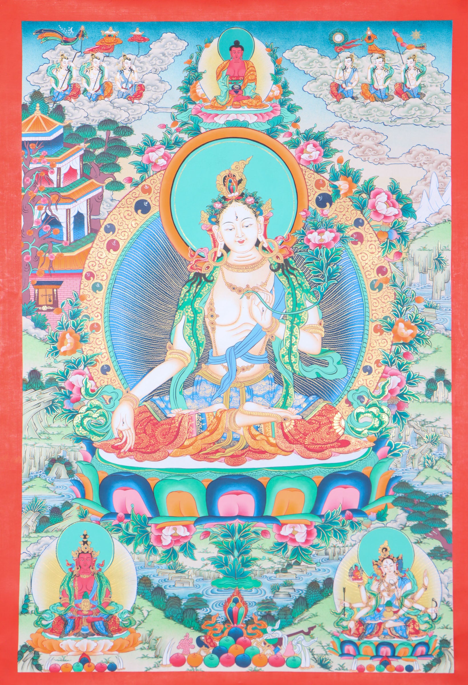 White Tara Thangka for meditation and wall decor.