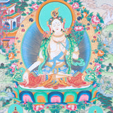 White Tara Thangka for meditation and wall decor.