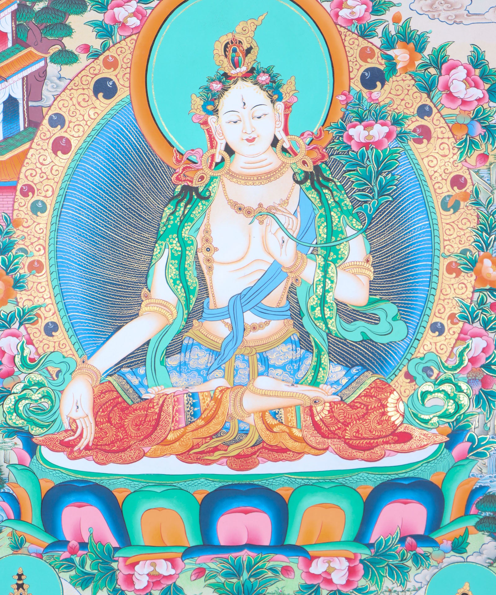 White Tara Thangka for meditation and wall decor.