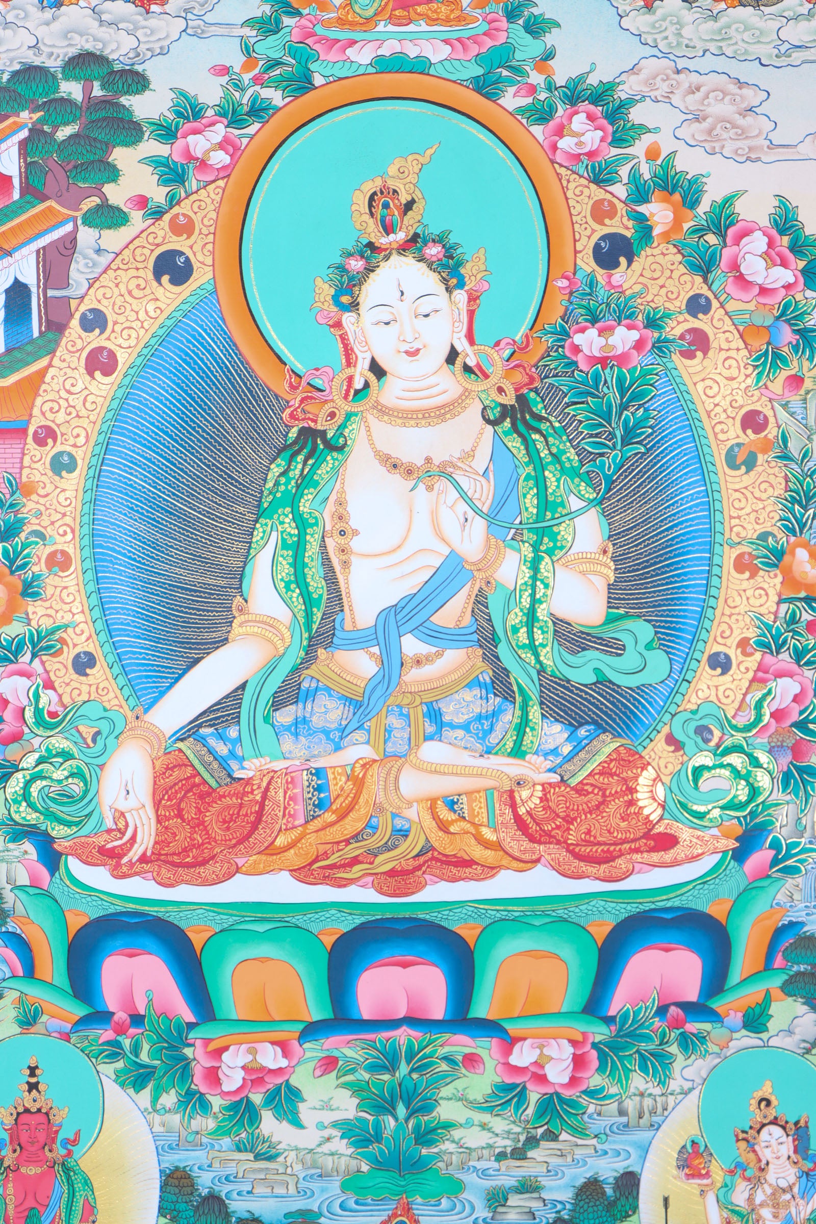 White Tara Thangka for meditation and wall decor.