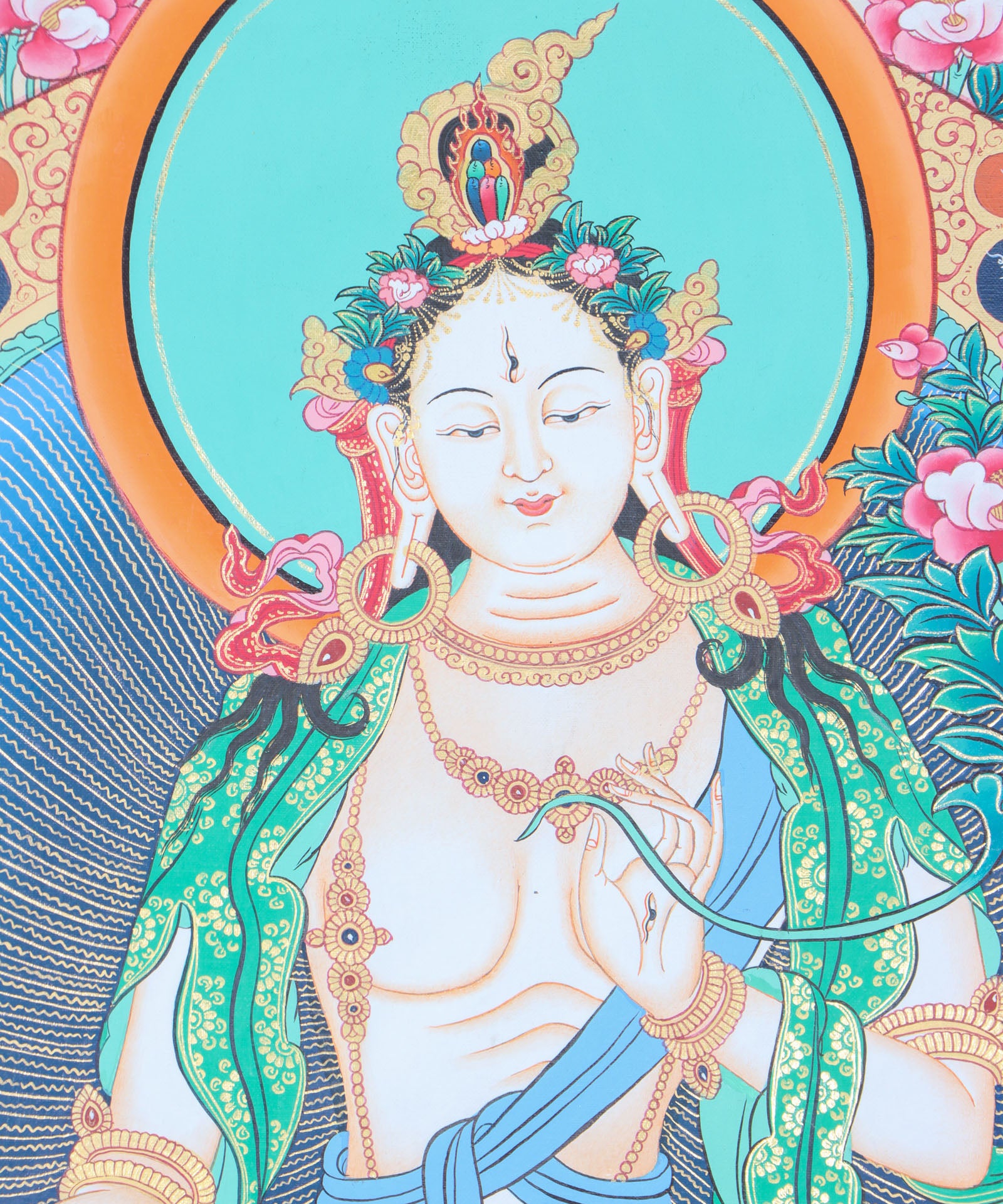 White Tara Thangka for meditation and wall decor.