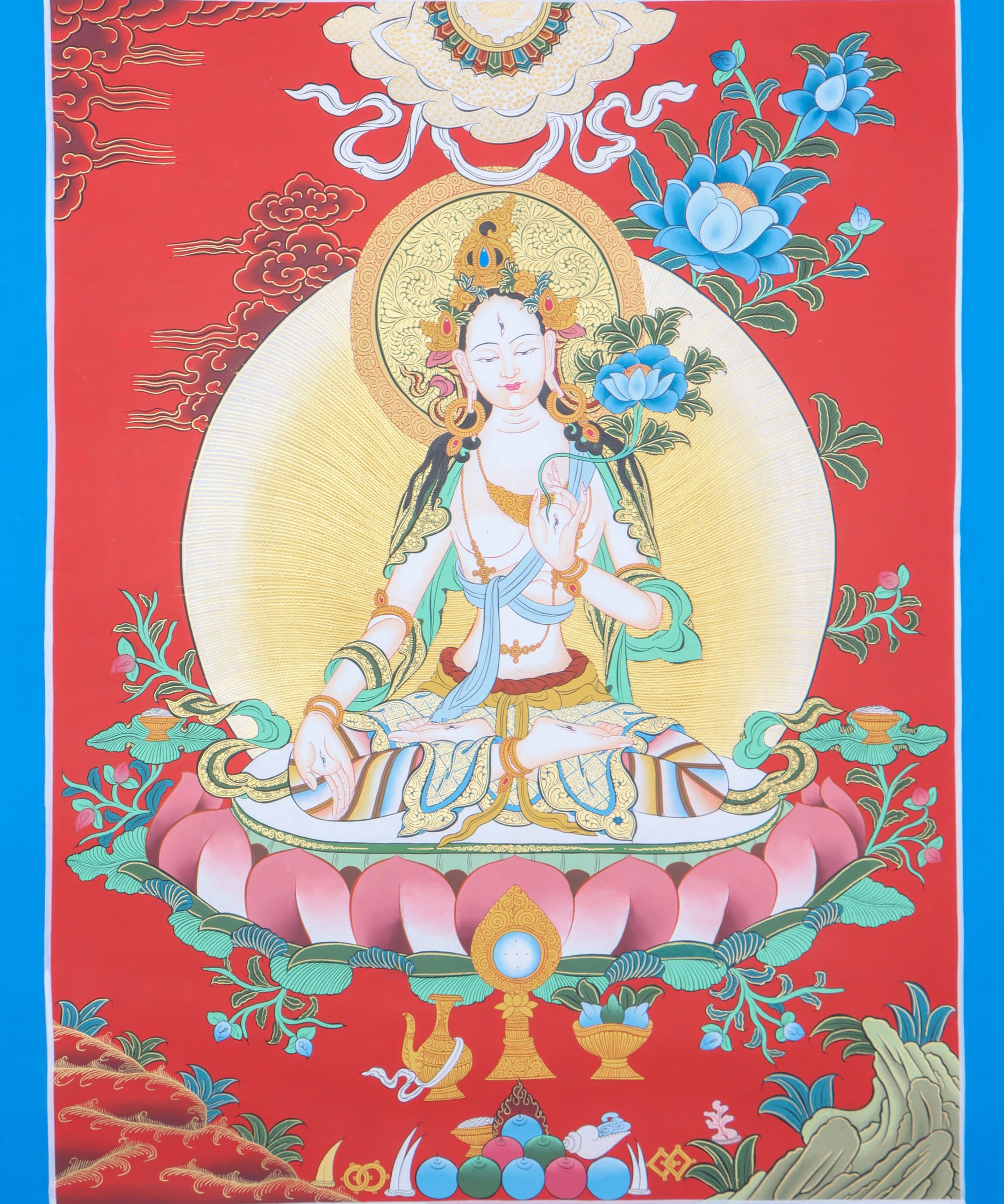  White Tara thangka is a powerful meditation tool, linking the practitioner to White Tara's love and wisdom.