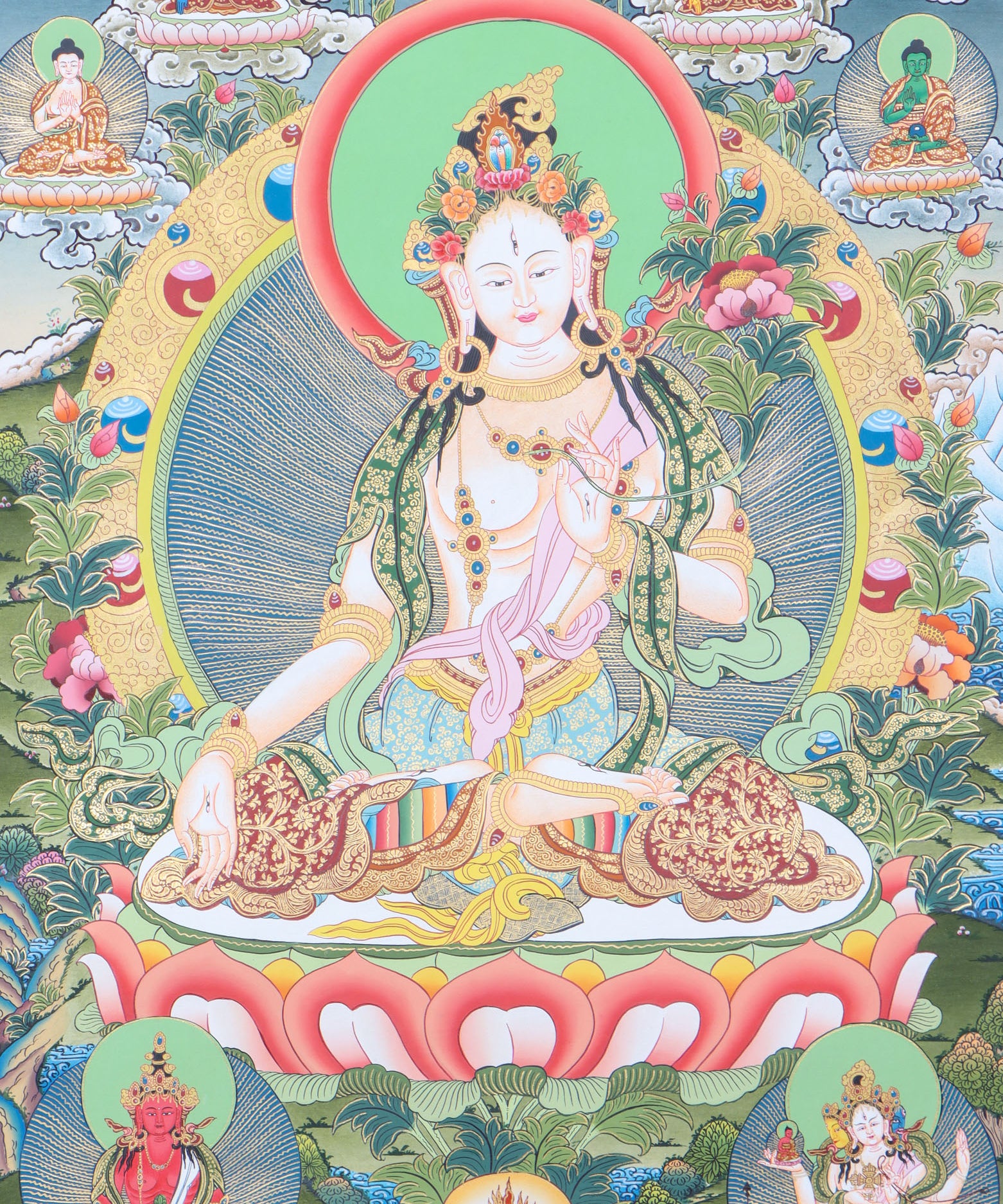 White Tara Thangka Painting for meditation practice.