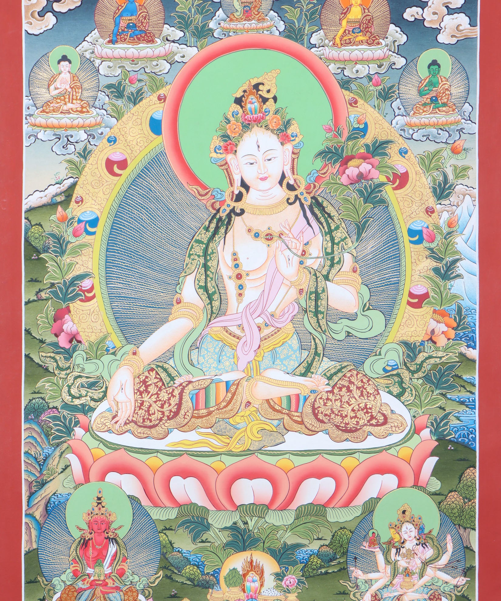 White Tara Thangka Painting for meditation practice.