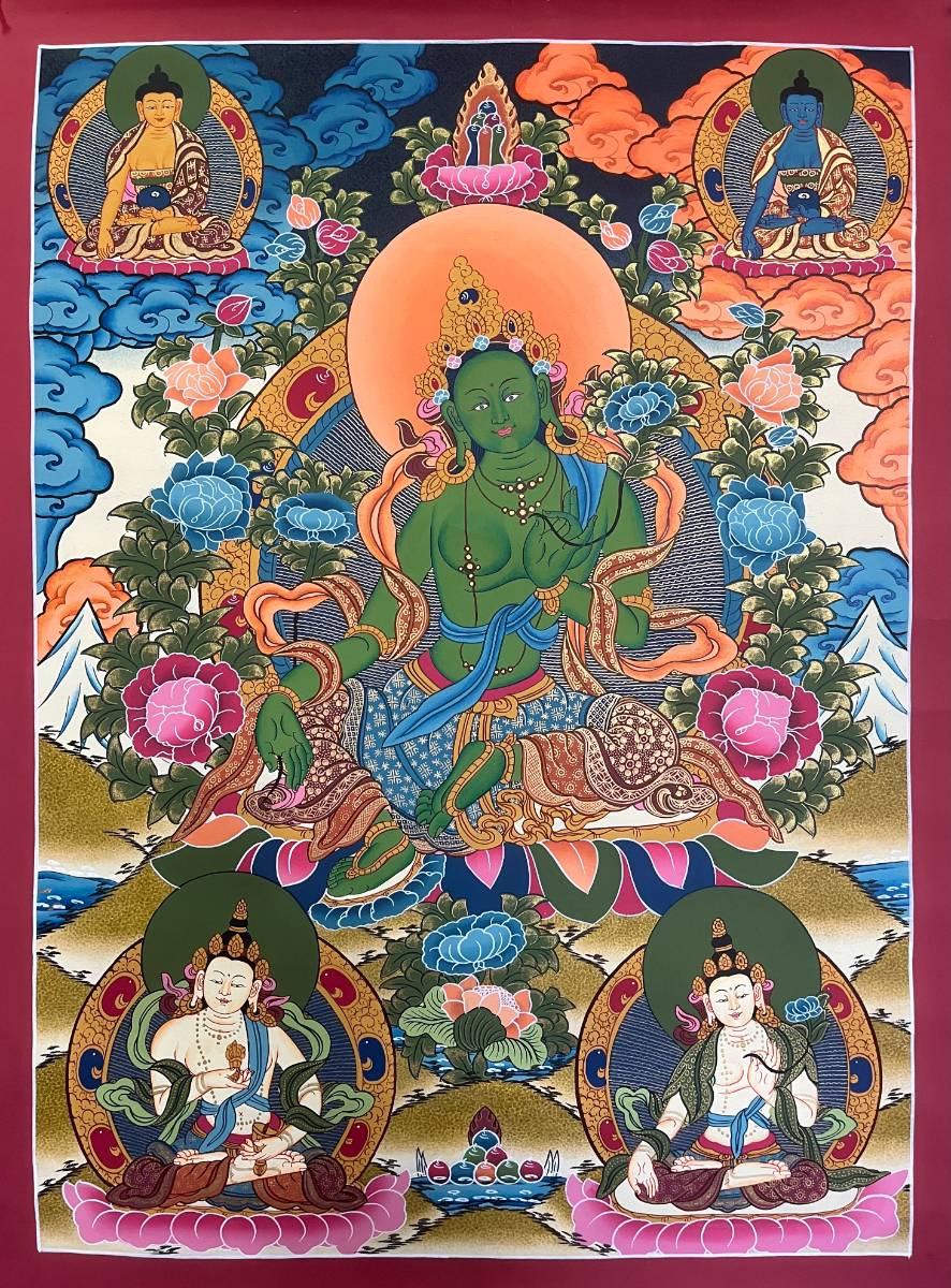 Green Tara Thangka Painting - Handpainted Art