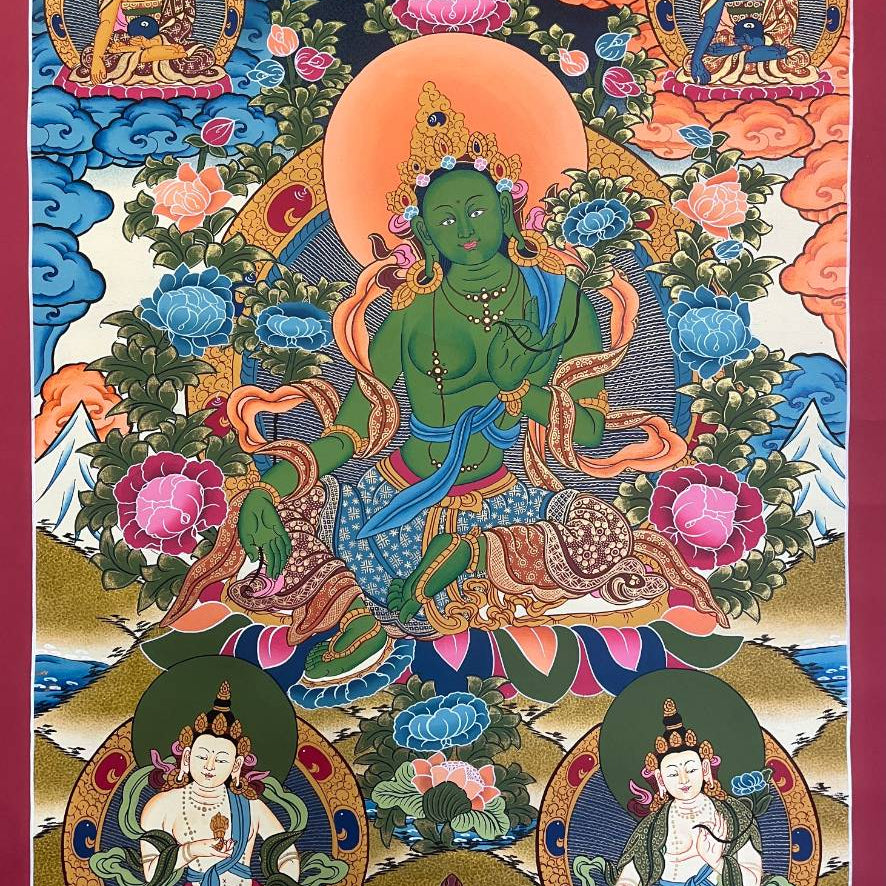 Green Tara Thangka Painting - Handpainted Art