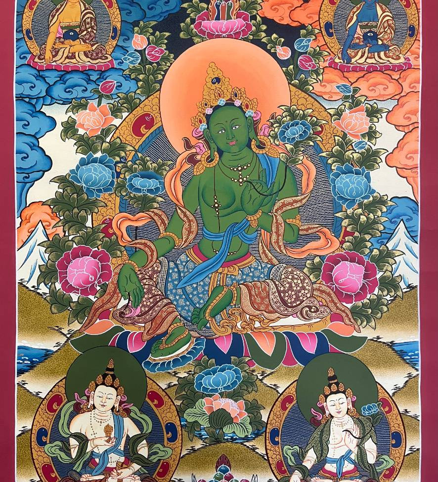 Green Tara Thangka Painting - Handpainted Art