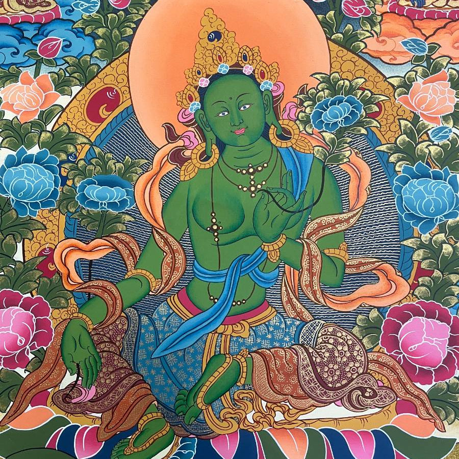 Green Tara Thangka Painting - Handpainted Art