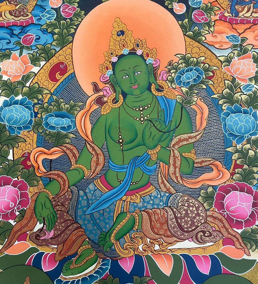 Green Tara Thangka Painting - Handpainted Art