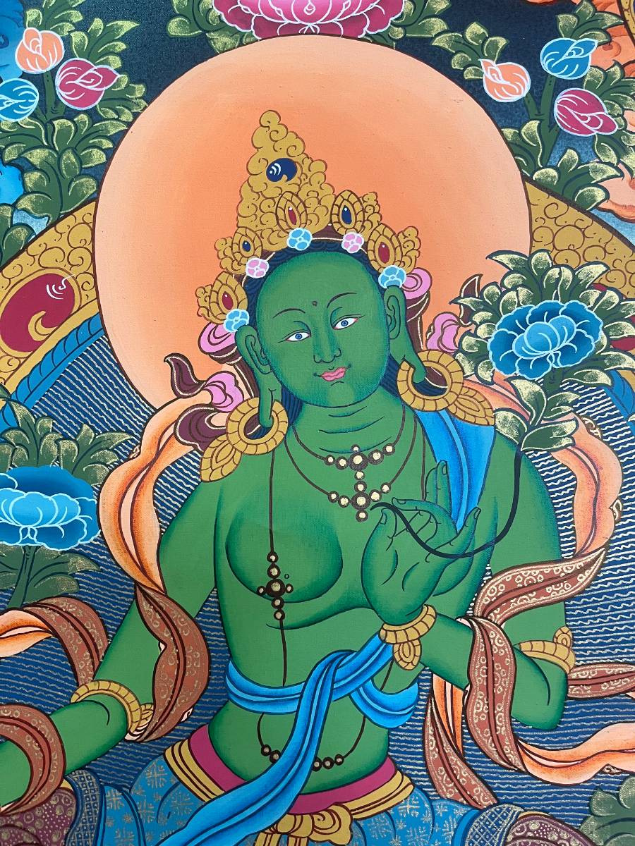 Green Tara Thangka Painting - Handpainted Art