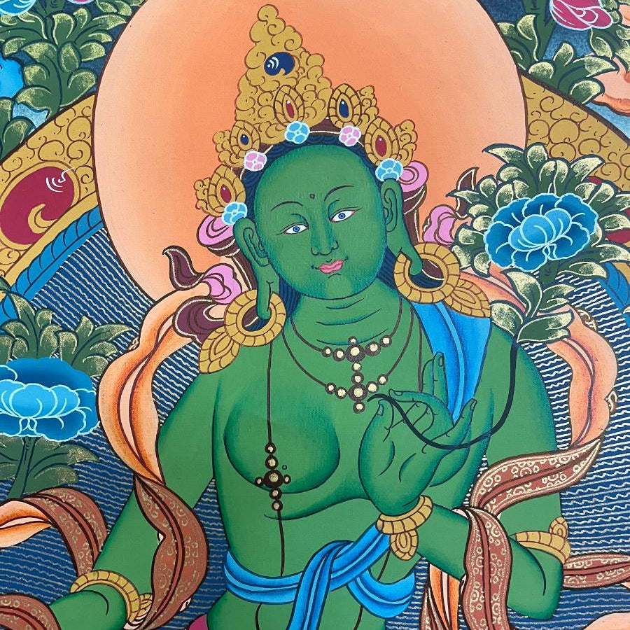 Green Tara Thangka Painting - Handpainted Art