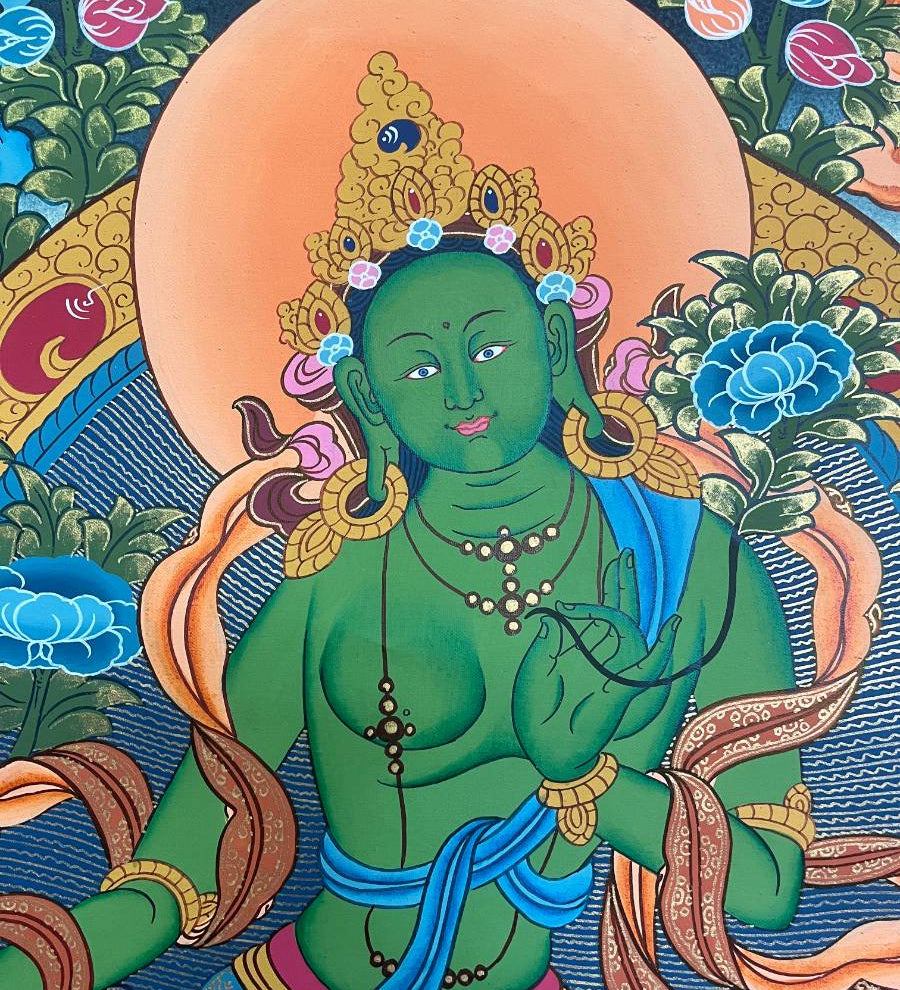 Green Tara Thangka Painting - Handpainted Art