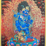 Zambala Thangka Painting - Tibetan Art Wrathful Zambala – Symbolizes wealth, protection, and overcoming financial obstacles.