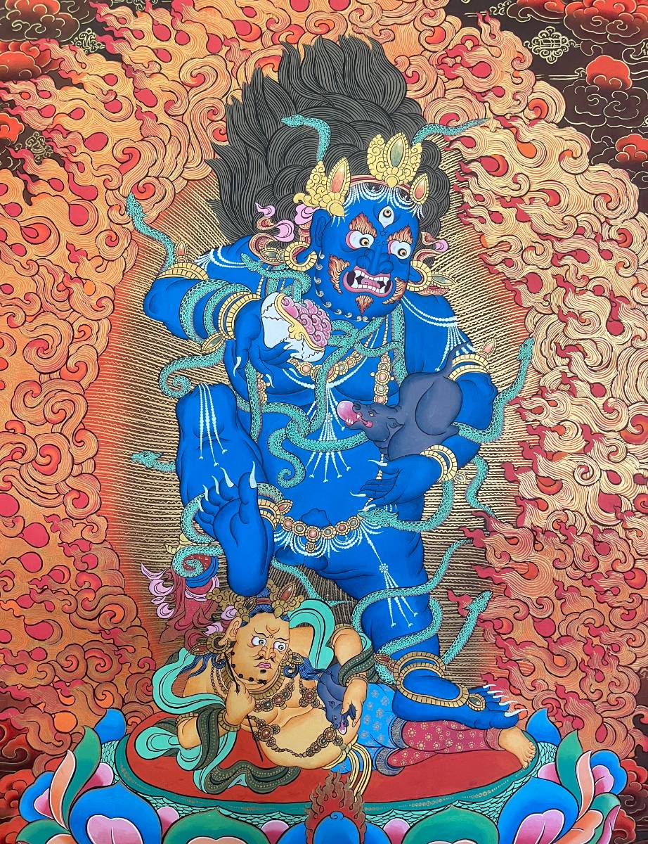 Zambala Thangka Painting - Tibetan Art-Wrathful Zambala – Symbolizes wealth, protection, and overcoming financial obstacles.