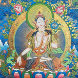 White Tara Thangka with Blue Background - Hand painted  Art