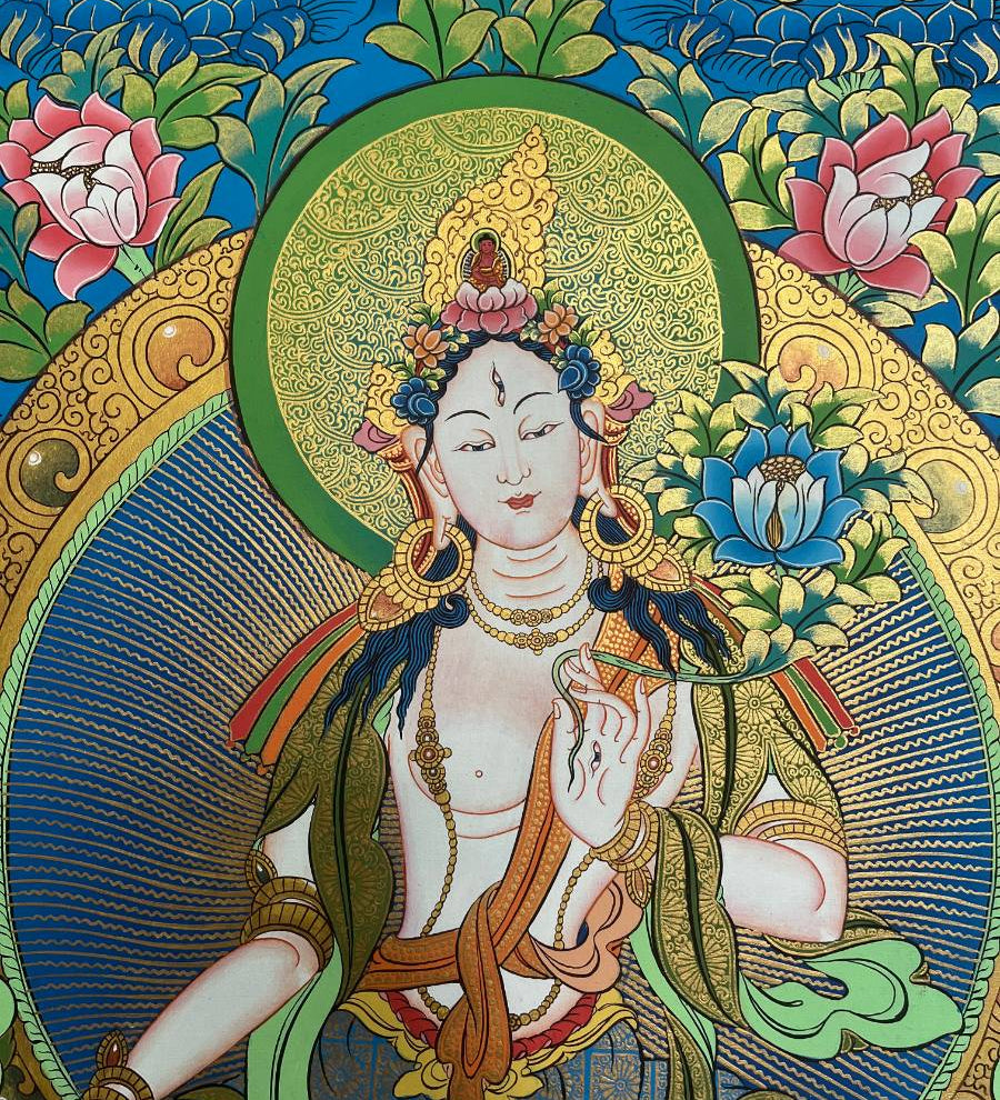 White Tara Thangka - Handpainted  Art