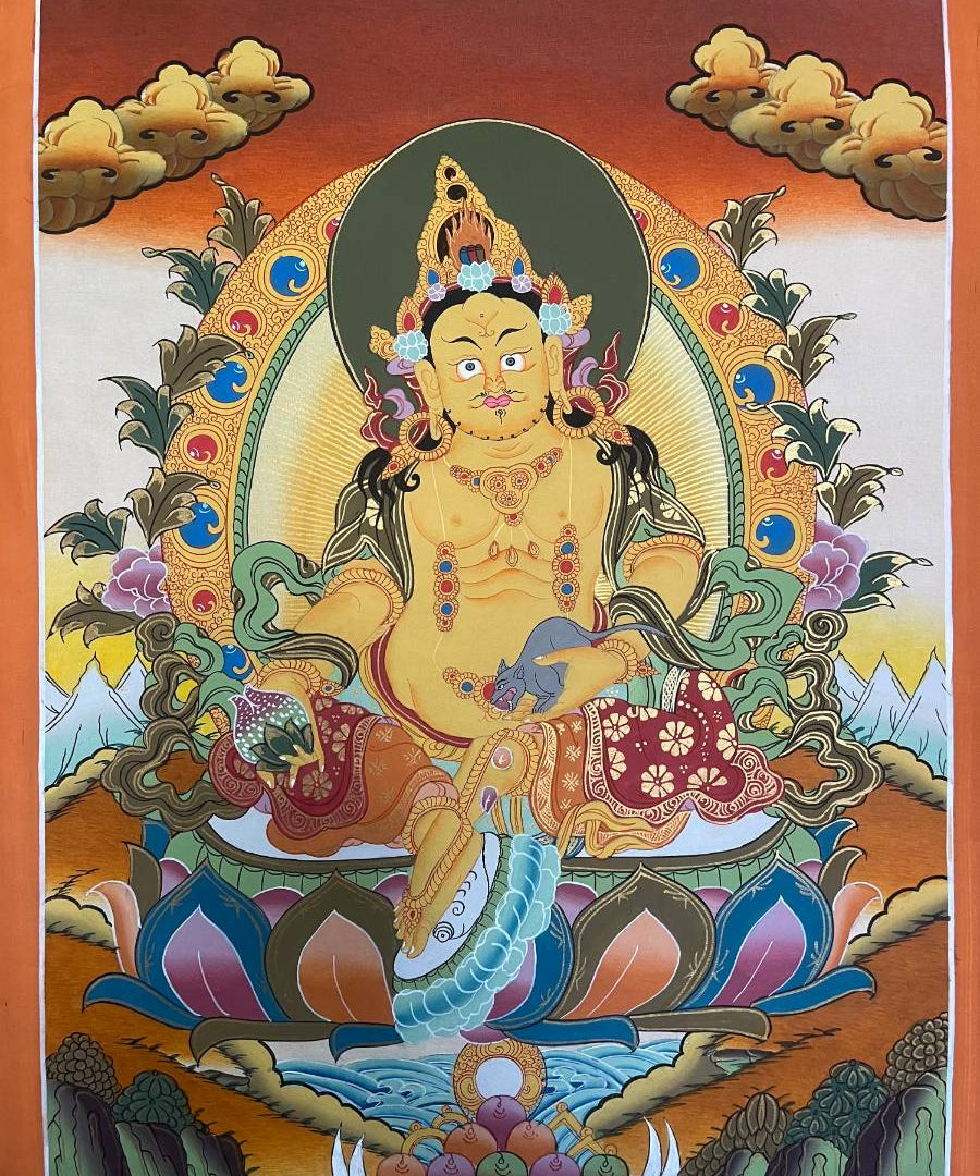 Yellow Zambala Thangka Painting - wealth deity painting