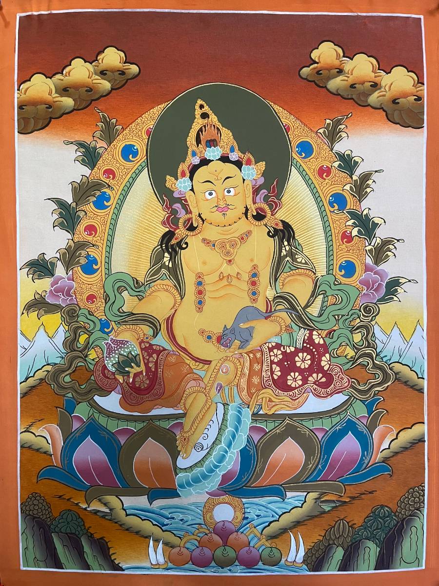 Yellow Zambala Thangka Painting - wealth deity painting