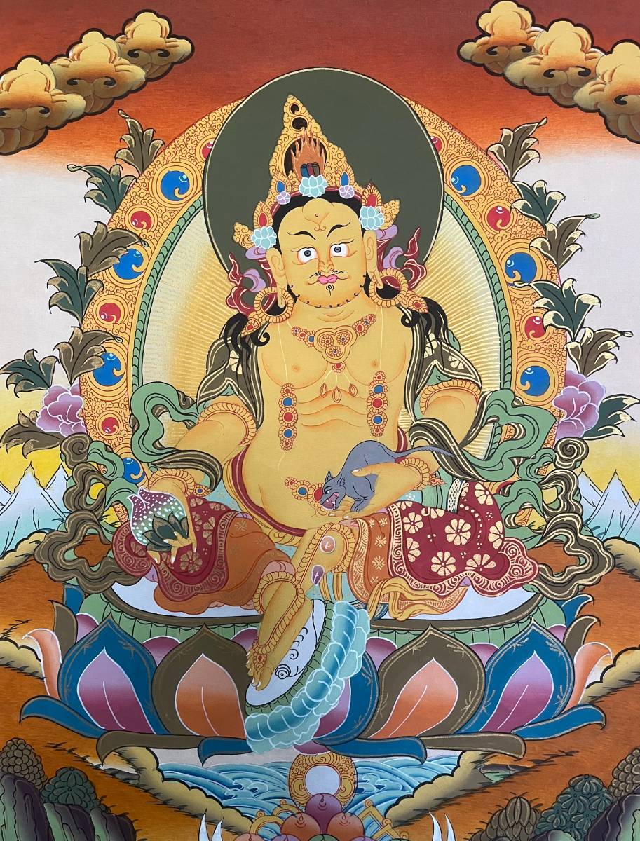 Yellow Zambala Thangka Painting - wealth deity painting