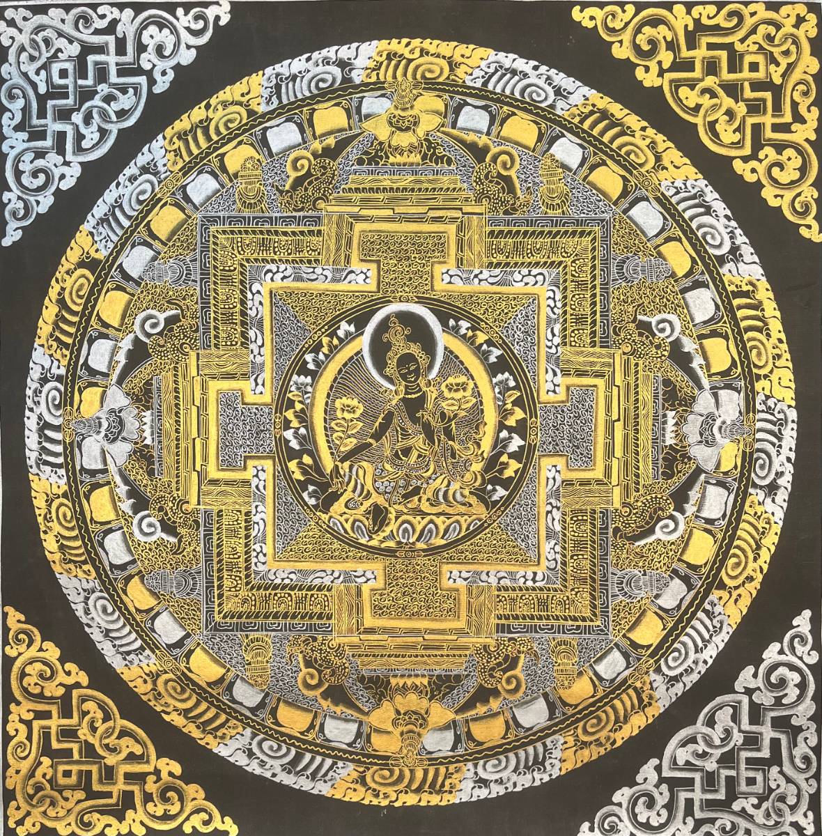 Green tara Kalachakra Mandala Thangka for prayer and meditation.