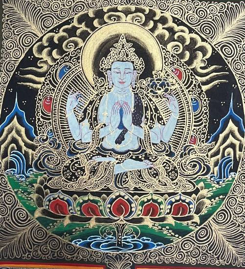 Deity Round Mandala Thangka for wall hanging decor.