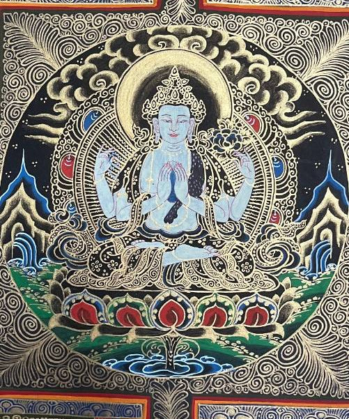 Deity Round Mandala Thangka for wall hanging decor.