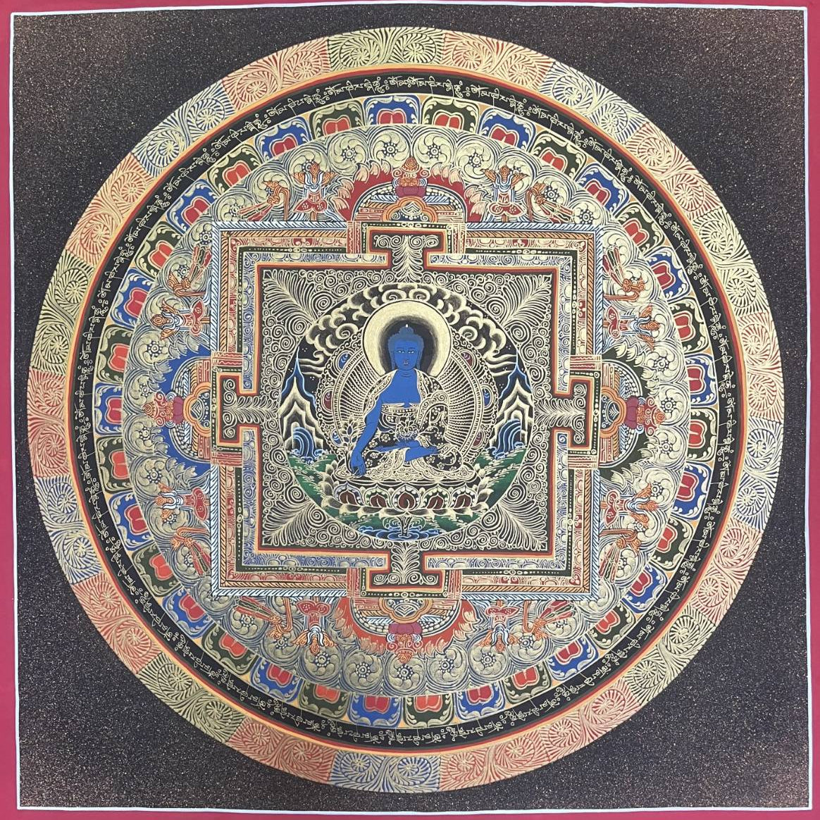 Medicine Buddha Round Mandala Thangka  - Tibetan Art