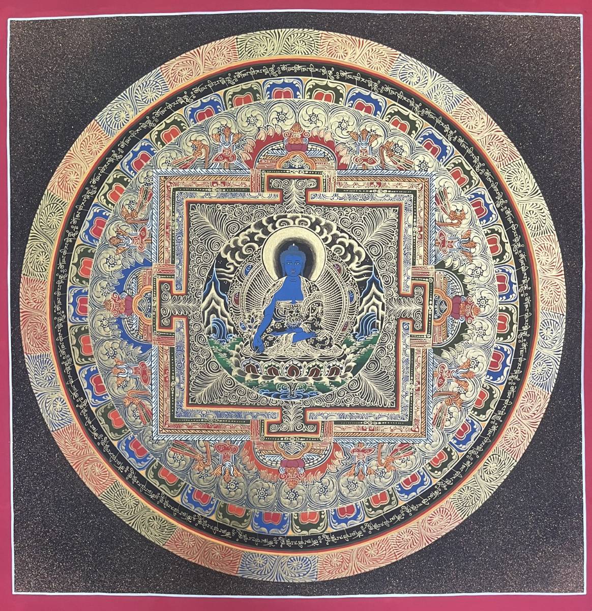 Medicine Buddha Round Mandala Thangka  - Tibetan Art