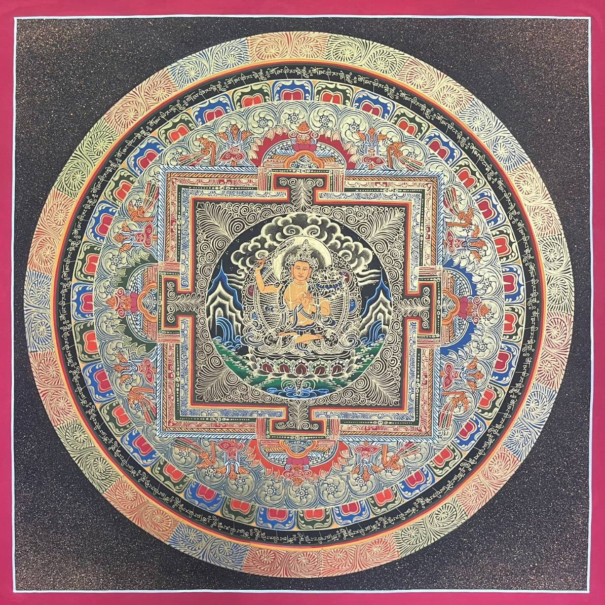 Manjushri Round Mandala Thangka for wall hanging decor.