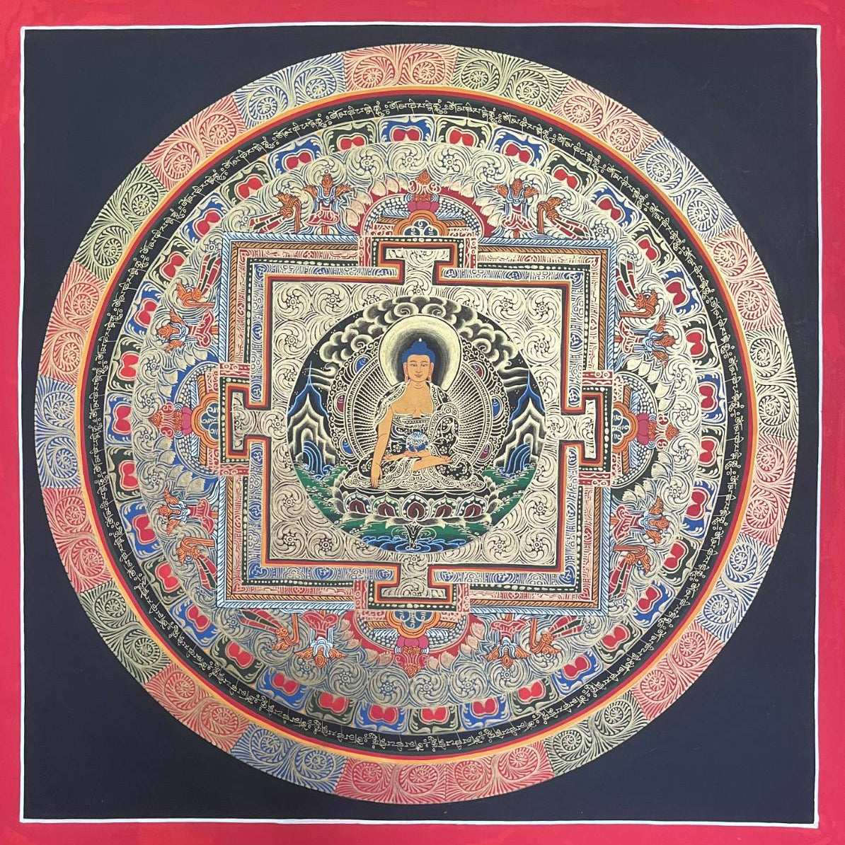 Shakyamuni Round Mandala Thangka  - Tibetan Art