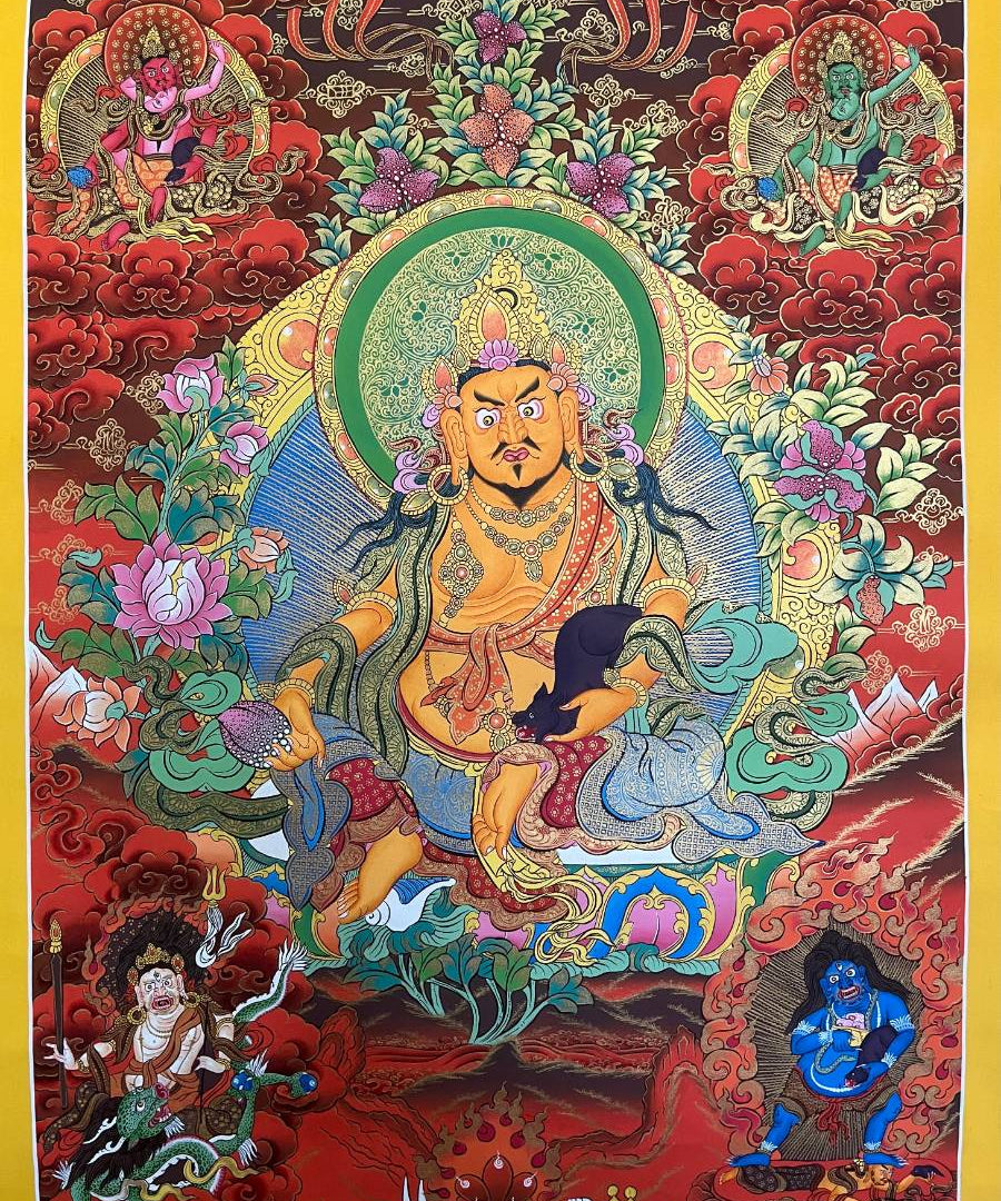 Zambala Thangka Painting with red background
