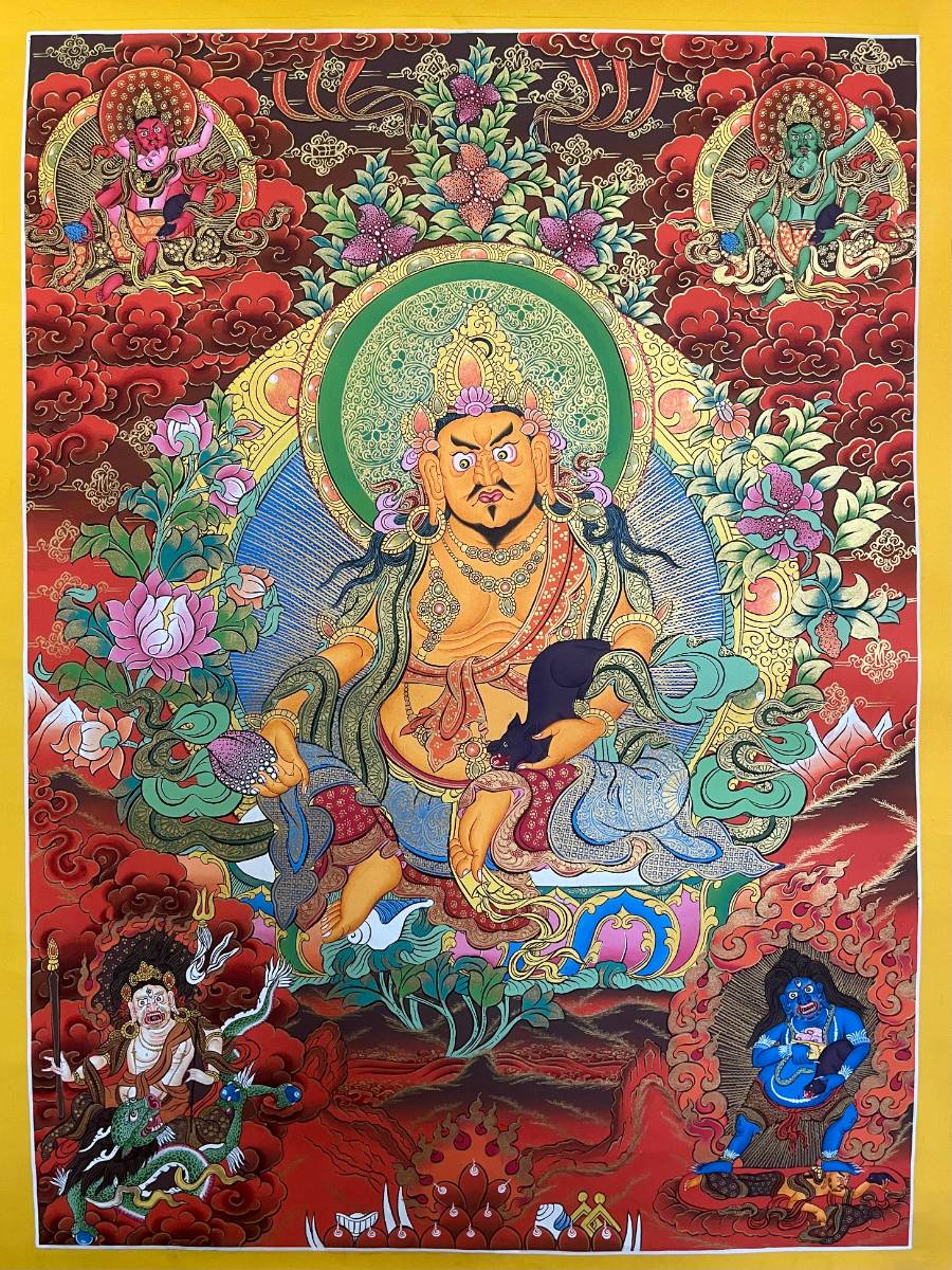 Zambala Thangka Painting with red background
