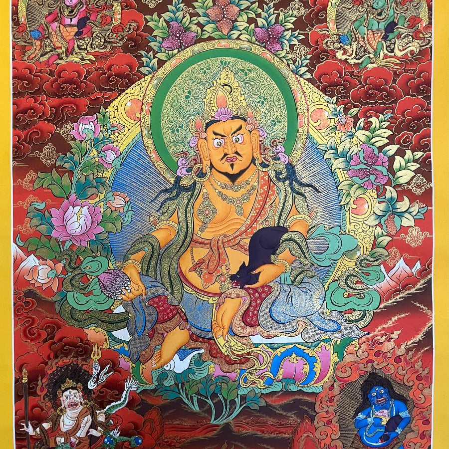 Zambala Thangka Painting with red background
