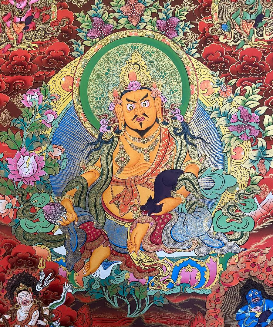 Zambala Thangka Painting with red background
