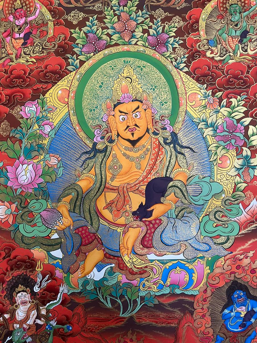 Zambala Thangka Painting with red background
