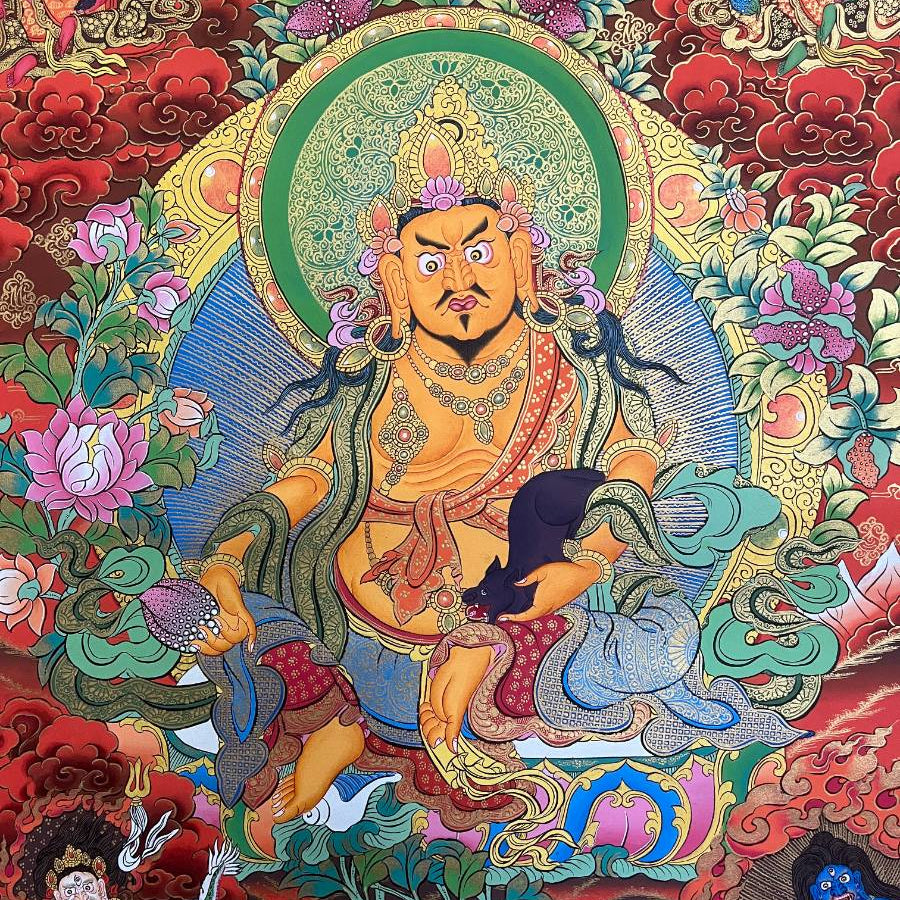 Zambala Thangka Painting with red background
