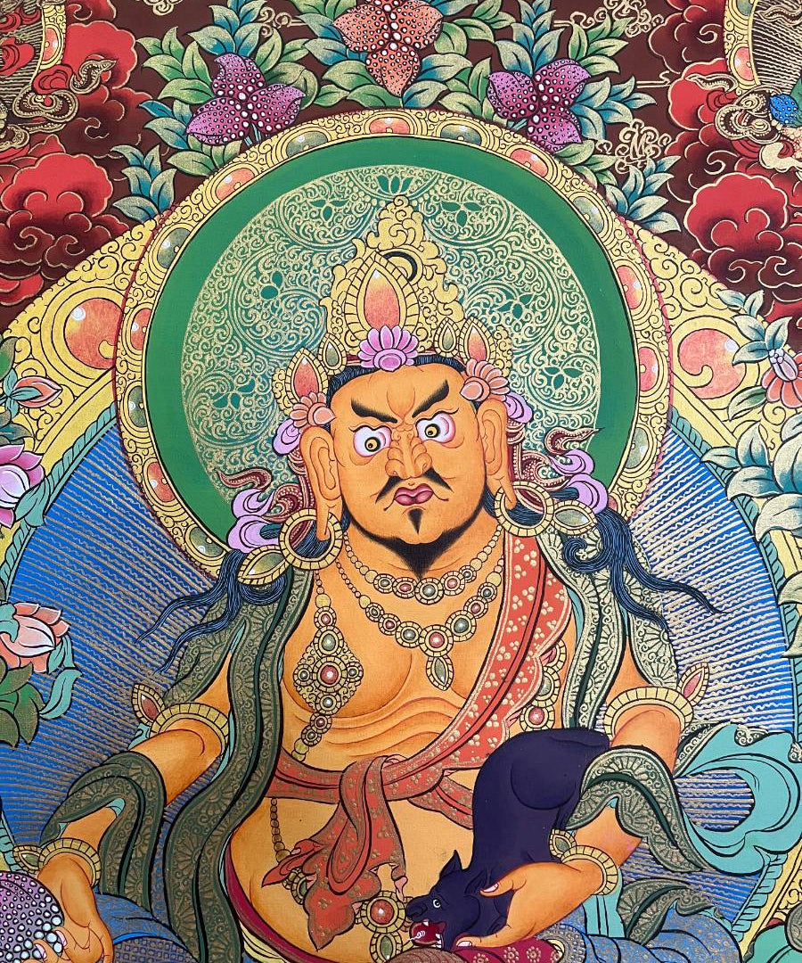 Zambala Thangka Painting with red background
