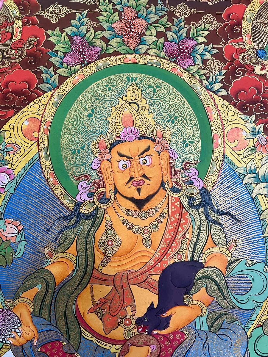 Zambala Thangka Painting with red background
