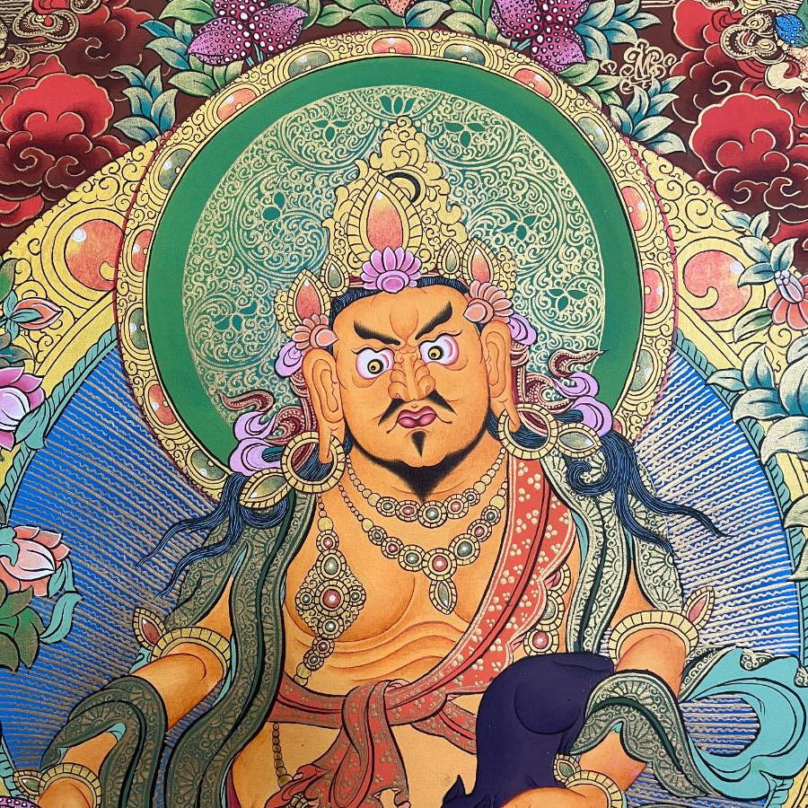 Zambala Thangka Painting with red background
