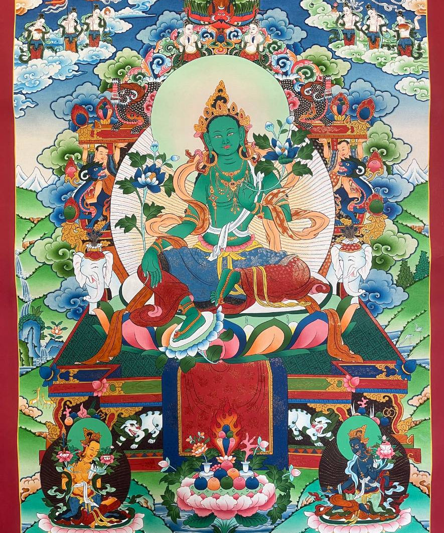 Green Tara  Collection piece Thangka - Handpainted Art