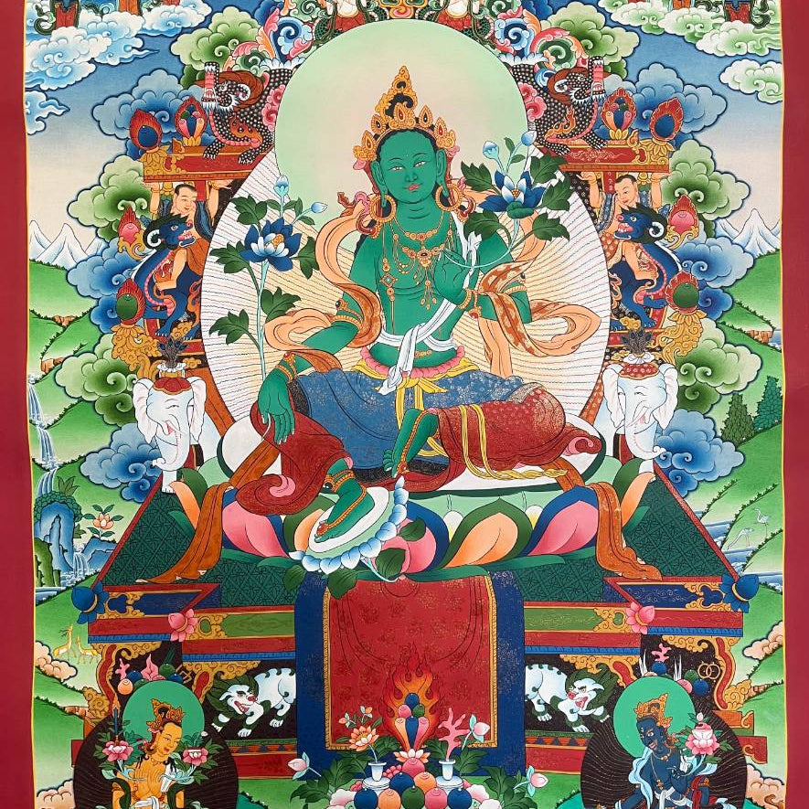 Green Tara  Collection piece Thangka - Handpainted Art