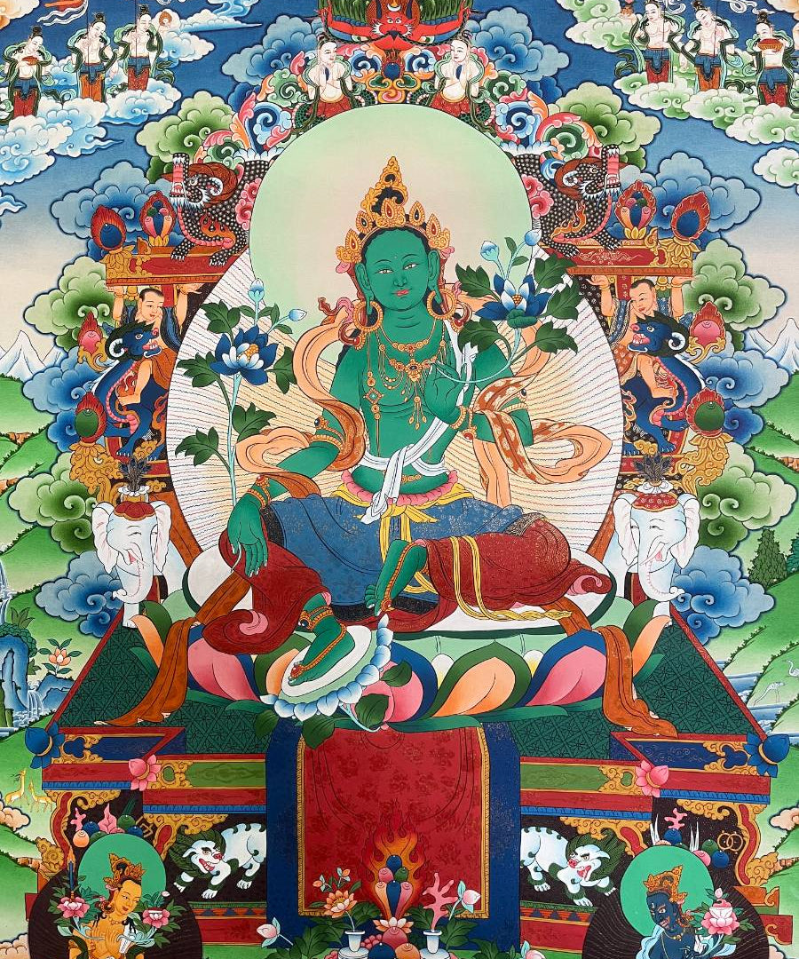 Green Tara Thangka - Handpainted Art