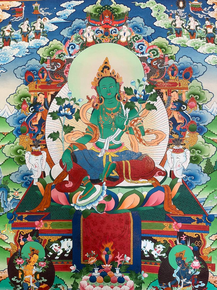 Green Tara Thangka - Handpainted Art