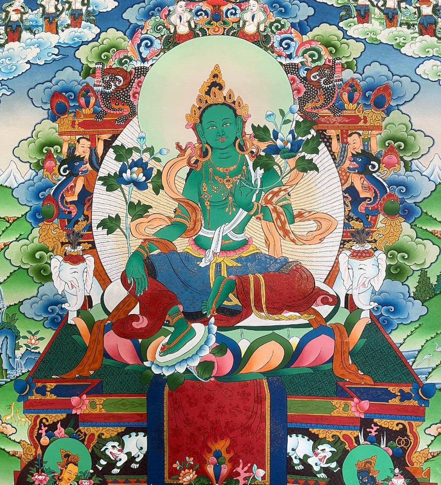 Green Tara Thangka - Handpainted Art