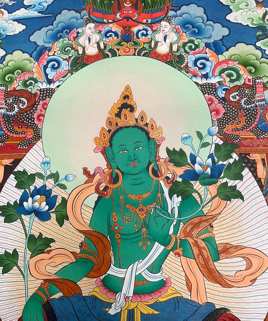 Green Tara Thangka - Handpainted Art