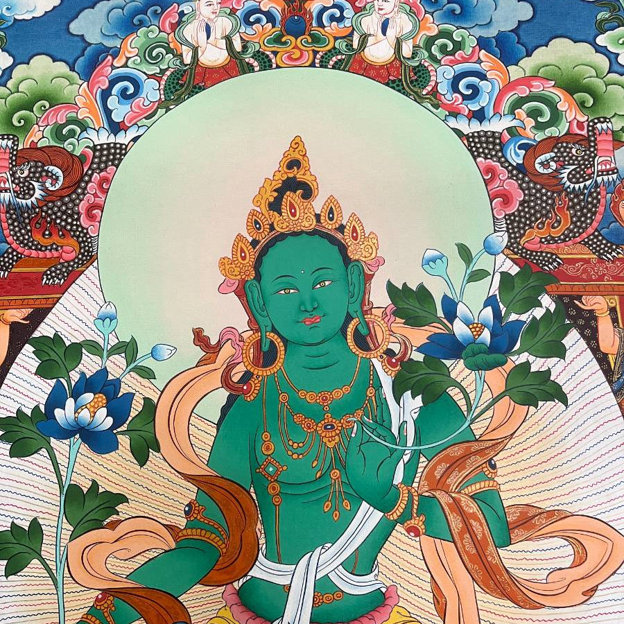 Green Tara Thangka - Handpainted Art