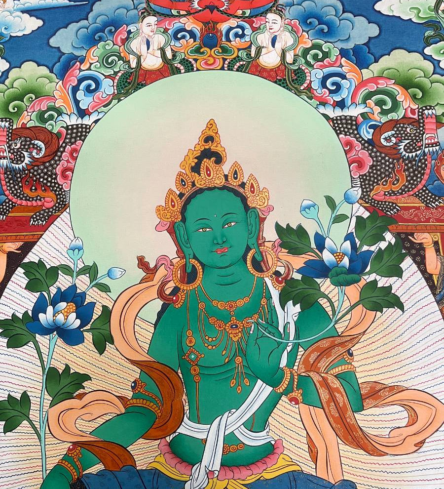 Green Tara Thangka - Handpainted Art